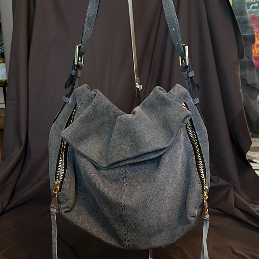 Aimee Kestenberg Denim Printed Leather Flap Tote